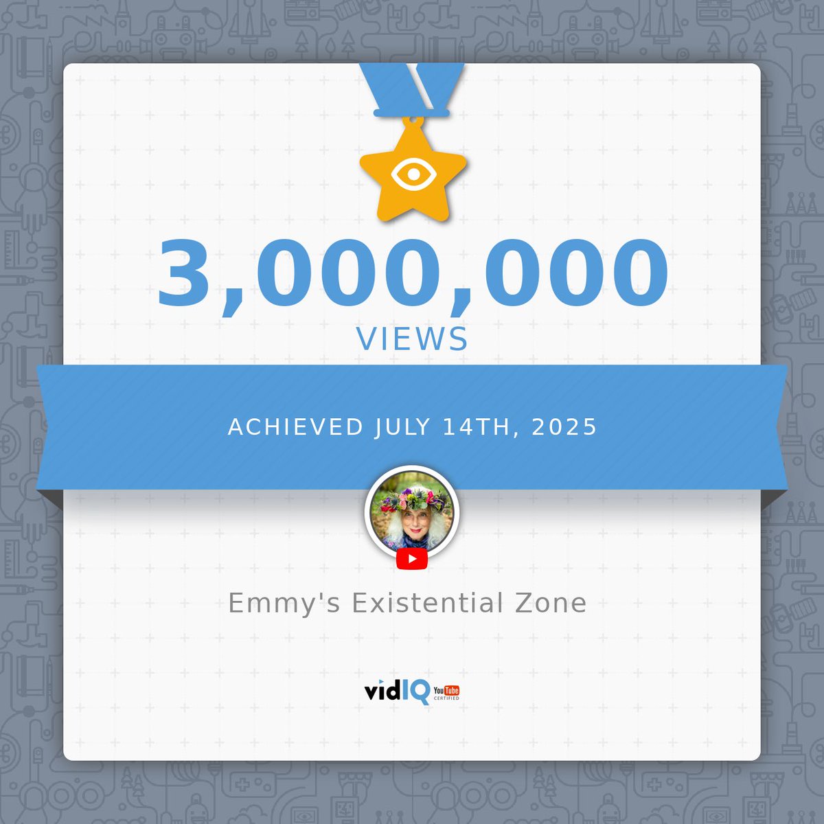Three million views on my YouTube channel Emmy’s Existential Zone. 

Thanks to all my viewers for watching my videos.  

#existential