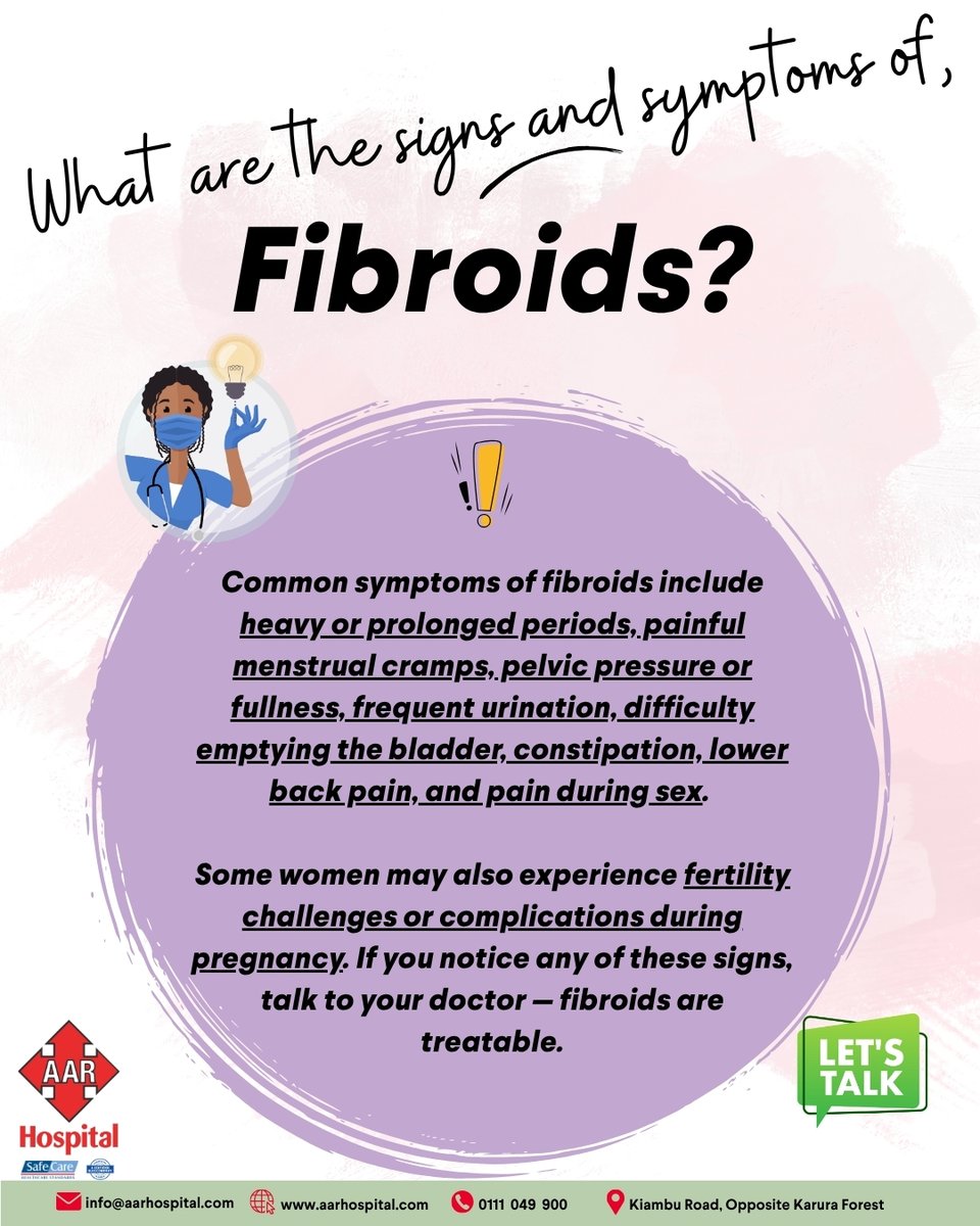 AAR Hospital (@aarhospital) on Twitter photo Painful periods or constant bloating?
Don't ignore! It could be fibroids. At AAR Hospital, we’re here to offer answers, care, and expert support.
Clinic runs Monday to Saturday | 9 AM – 4 PM
Call us on 0111 049 900 or email in customercare@aarhospital.com
#aarhospital Painful periods or constant bloating?
Don't ignore! It could be fibroids. At AAR Hospital, we’re here to offer answers, care, and expert support.
Clinic runs Monday to Saturday | 9 AM – 4 PM
Call us on 0111 049 900 or email in customercare@aarhospital.com
#aarhospital