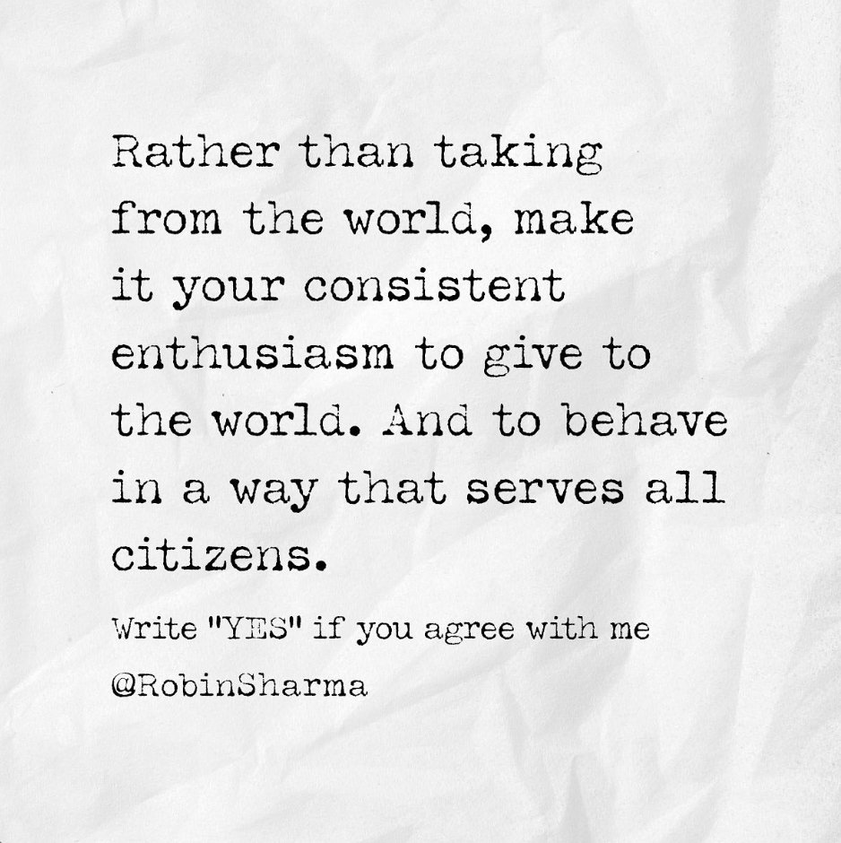 RobinSharma's tweet image. Leave a 🙏🏽 below if you’ll do this. ✌🏾

Be the most generous person you know.

So you become an exceptional—and unrelenting—force of good, on this tiny planet you and I inhabit.

Love + respect,
Robin