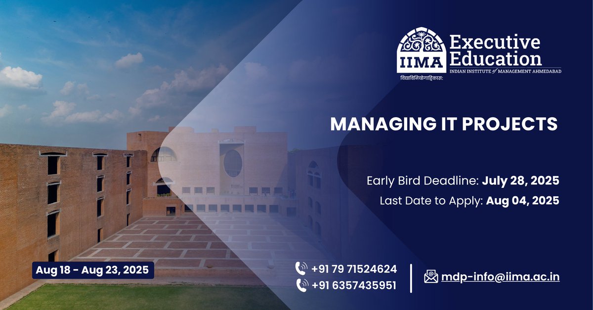 #ITprojects fail for the same reasons: poor risk handling, unclear ownership, broken governance.
This #IIMA programme shows you how to fix that- practically.
Apply now: lnkd.in/dBuEPRXt

 #ITLeadership