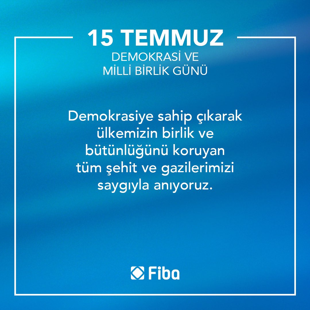 Demokrasiye sahip çıkarak ülkemizin birlik ve bütünlüğünü koruyan tüm şehit ve gazilerimizi saygıyla anıyoruz.

#15Temmuz #DemokrasiveMilliBirlikGünü