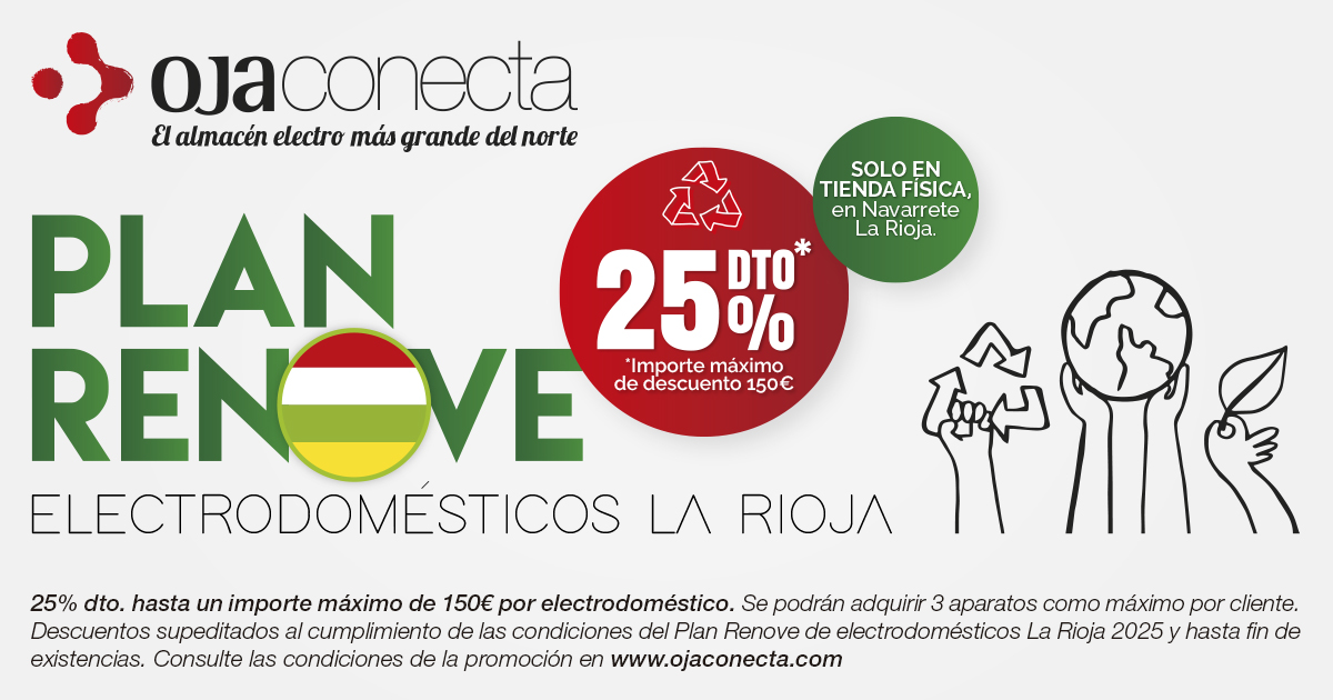 ¡Ya está aquí el Plan Renove de Electrodomésticos de La Rioja! 

🔗 ¡No dejes pasar esta oportunidad! *Consulta todas las condiciones en ojaconecta.com y renueva tus electrodomésticos hoy mismo.

#OjaConecta #PlanRenove #LaRioja