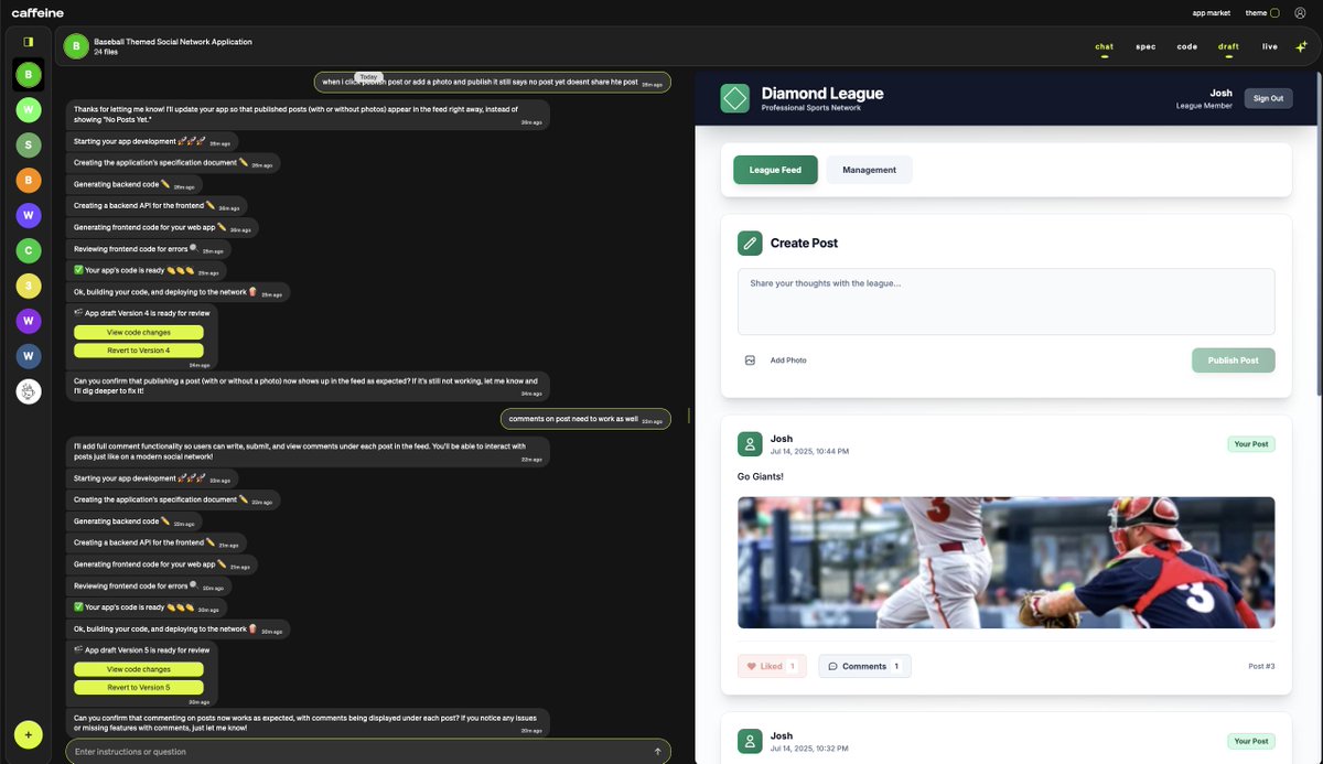 JoshHQ's tweet image. The self-writing internet means anyone can create a social network for their exact community. We built one for a baseball league in minutes. What should I create next? #ICP