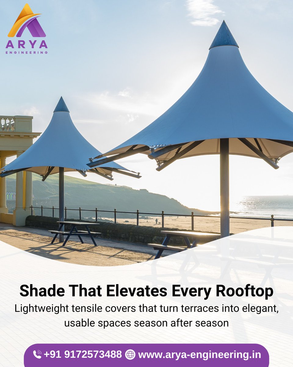AryaaEng's tweet image. Transform Your Terrace into a Statement 🌟
With Arya Engineering&apos;s lightweight tensile covers — beauty, comfort, and durability in every shade.

📞 Call us: +91 9172573488
🌐 Visit: arya-engineering.in

#TensileArchitecture #TerraceMakeover #AryaEngineering #OutdoorLiving