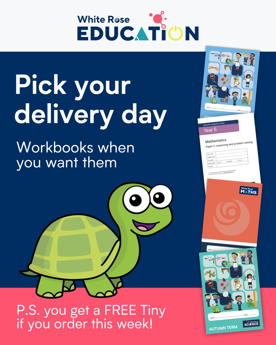 WhiteRoseEd's tweet image. Couldn't ask for a better deal than this! 🐢
Get your workbooks sorted for September, and get them delivered whenever you want ⭐️
Place your orders now: eu1.hubs.ly/H0lKsNR0