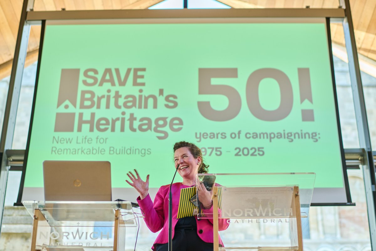 SAVEtoReuse's tweet image. 🧱 “We need political will—and we need to act now.”
— Henrietta Billings, SAVE Director
At our Norwich conference, we called for a coalition of the willing to deliver people-first, contextual design in historic places.
👉 savebritainsheritage.org/news/top-archi…
#SAVEis50 #HeritageMatters