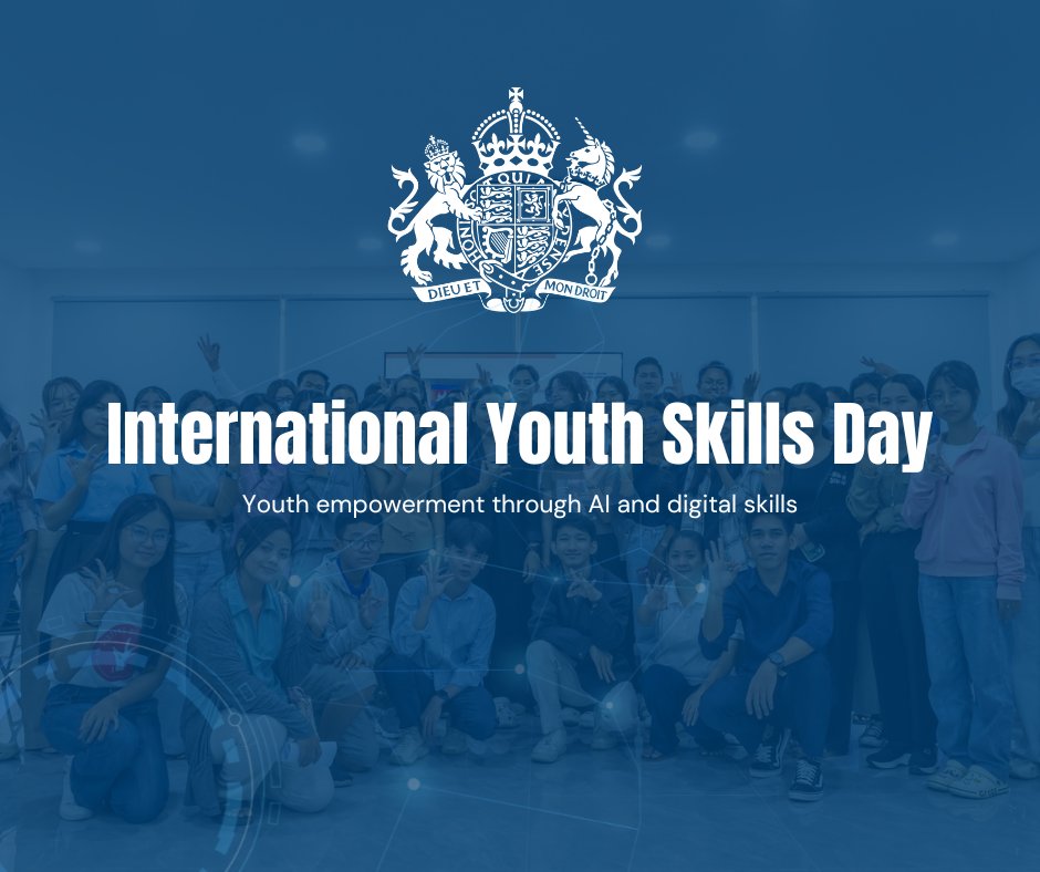ukincambodia's tweet image. On #YouthSkillsDay2025, we celebrate the power of AI & digital skills in shaping brighter futures. Earlier this year, the British Embassy Phnom Penh supported Sisters of Code to run Generative AI workshops across Cambodia—empowering youth through tech. 💡💻