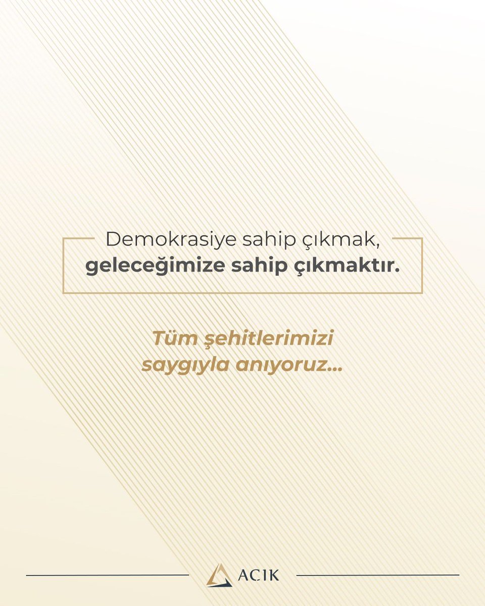 Demokrasiye sahip çıkmak, geleceğimize sahip çıkmaktır.

Tüm şehitlerimizi saygıyla anıyoruz...

#15TemmuzDemokrasiveMilliBirlikGünü