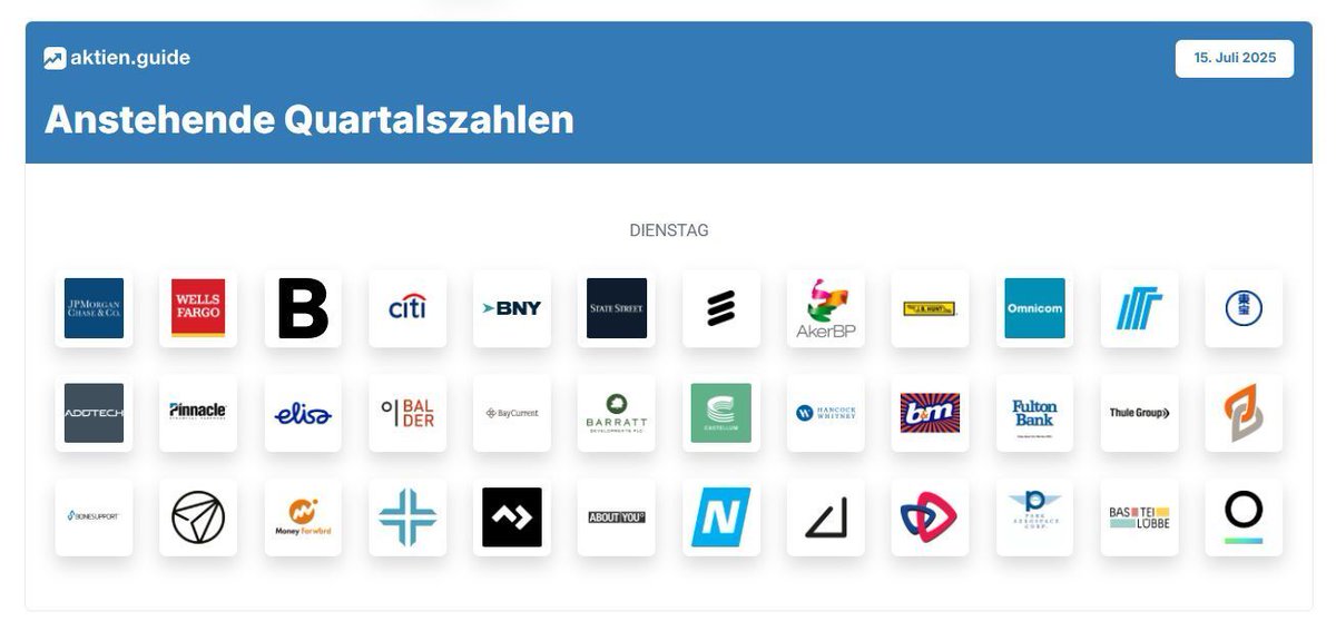 Die Quartalszahlen Saison beginnt wieder! 🚀 

Wir starten traditionell mit den Banken:

👉 JPMorgan 
👉 Wells Fargo
👉 Blackrock
👉 Citigroup