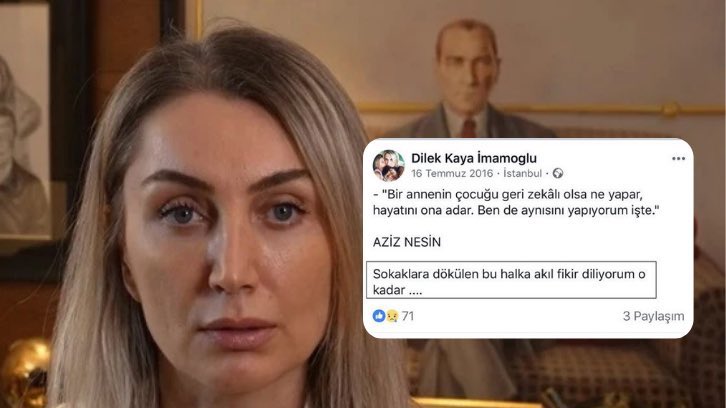 Kendini iyilik meleği, vatan sevdalısı gibi lanse eden dilek İmamoğlu nun #15Temmuz günü yaptığı paylaşım