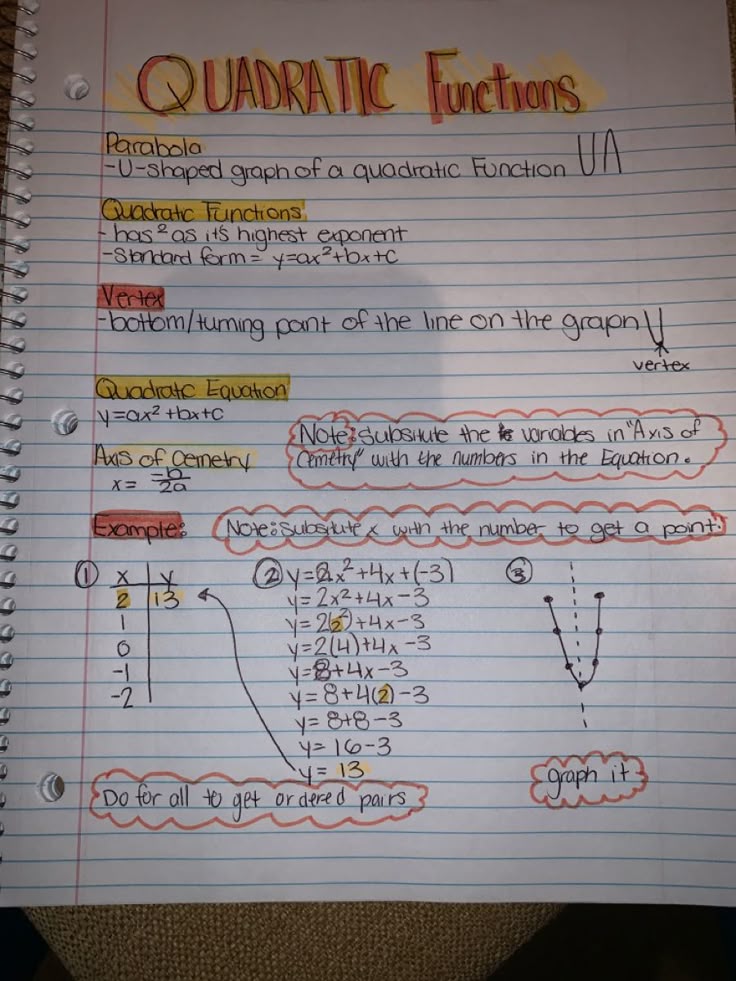 MathematicsIt's tweet image. Quadratic Functions 101 📈✨
➡️ Parabola = U-shape graph
➡️ Standard form: y = ax² + bx + c
➡️ Vertex = turning point
➡️ Axis of symmetry: x = -b/2a
Plug in x-values, get ordered pairs, and graph that beautiful curve! 🔍✏️ #MathMadeEasy #Quadratics