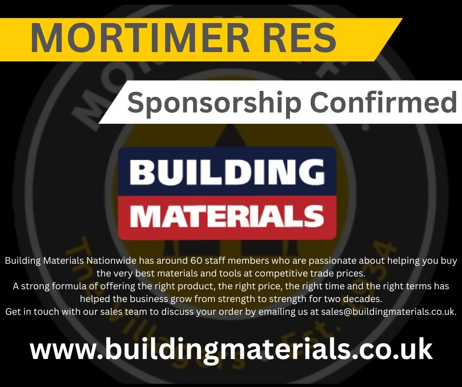 mortimer_res's tweet image. We would like to Thank @buildmaterials for another season of sponsoring us.
If you need materials for any job these are the people to use.
buildingmaterials.co.uk
@mortimervillage