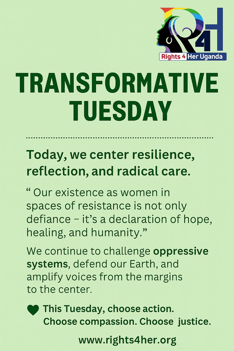 Rights4Her1's tweet image. ๐ Transformative Tuesday ๐ซ Today, we center resilience, reflection, and radical care.
๐ฌ โAs women, our resistance is a powerful act of hope, healing, and humanity.โ
๐ Choose action. Choose compassion. Choose justice.
๐ rights4her.org
