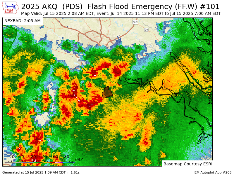 Iembot_emerg's tweet image. AKQ extends time of Flash Flood Emergency [flash flood: radar and gauge indicated, flash flood damage threat: catastrophic] for City of Colonial Heights, City of Petersburg [VA] till Jul 15, 7:00 AM EDT mesonet.agron.iastate.edu/vtec/f/2025-O-…