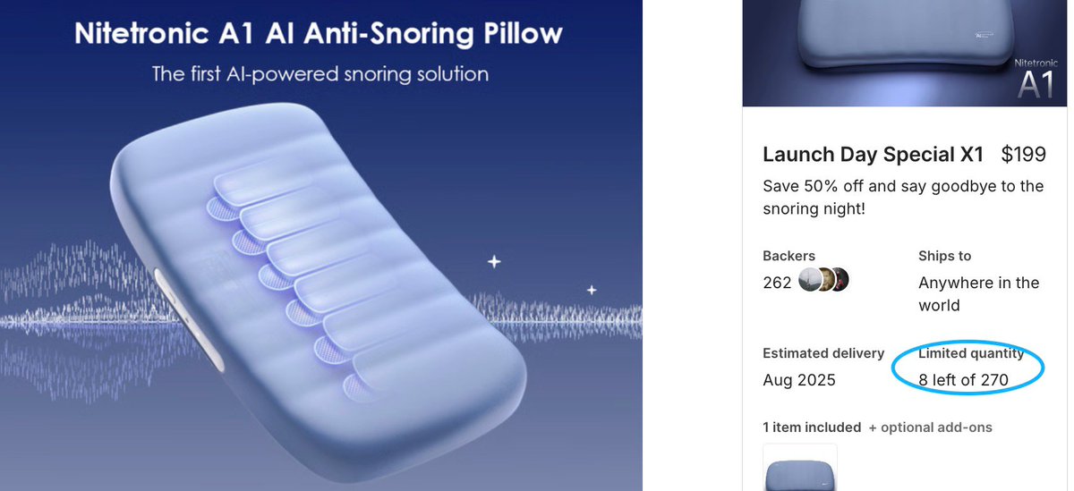 NitetronicSmart's tweet photo. This is it! Due to overwhelming demand, our incredibly popular $199 Nitetronic A1 AI Anti-Snoring Pillow perk will be completely gone in just 24 hours!
This perk will not be available again once it's gone.
Claim Your Perk Now:
https://t.co/wkUYX66Vxf https://t.co/ga9I6HDuQc
