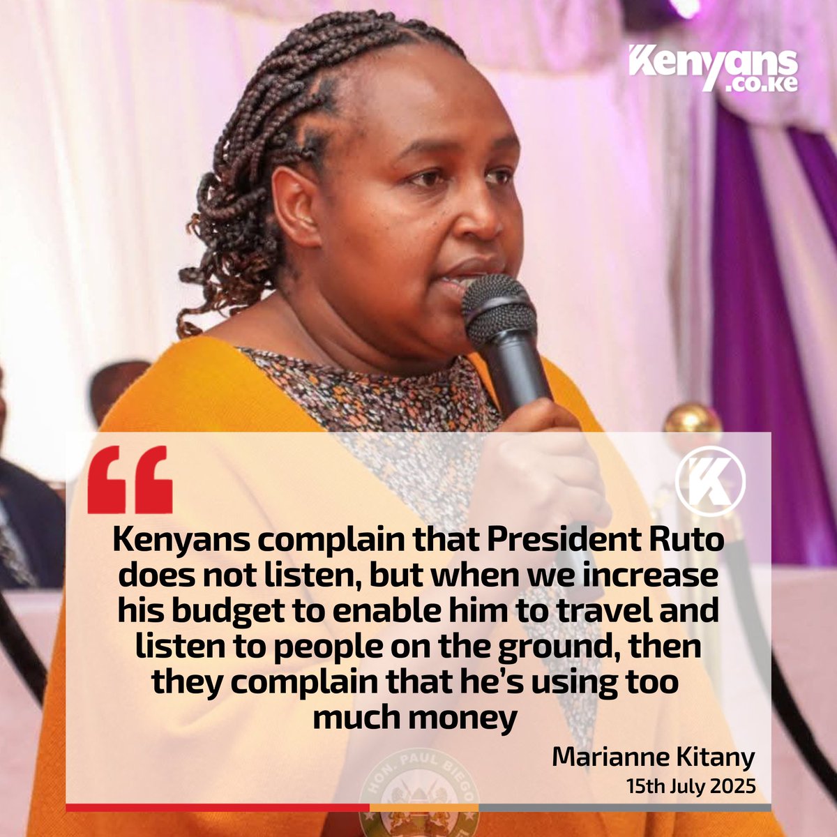 Kenyans's tweet photo. When we increase his budget to enable Ruto to travel and listen to people on the ground, Kenyans complain - Marianne Kitany https://t.co/MInFdgtadI