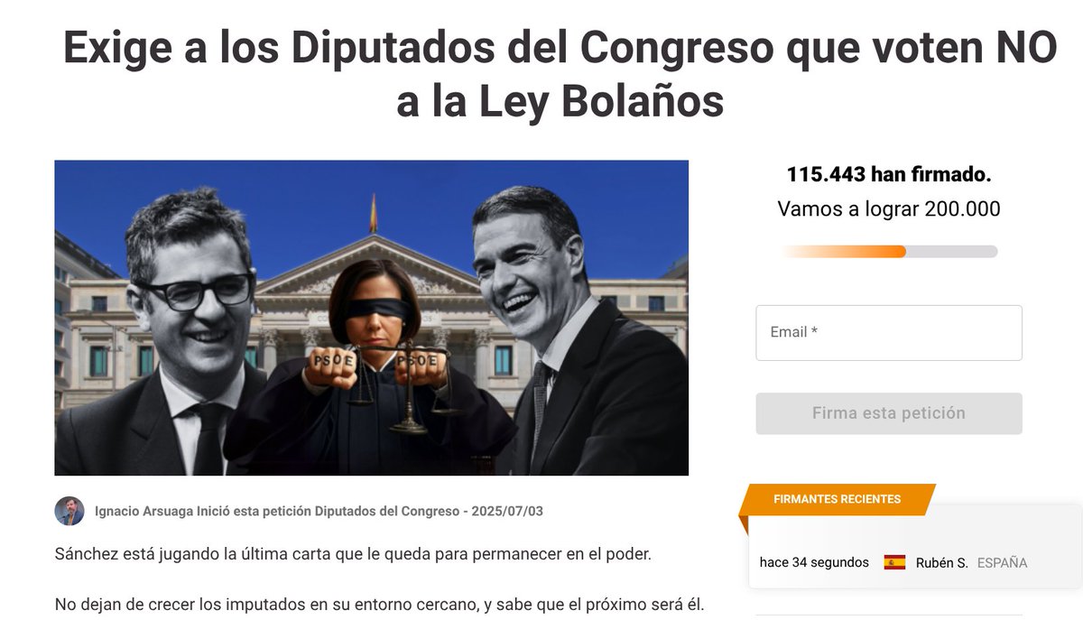 🚨🚨 AVISO IMPORTANTE

En cuestión de horas se decidirá si el PSOE decide llevar al Congreso el próximo día 22 de julio la Ley Bolaños.

👀¡HORAS!

Es el momento de presionar más, todavía estamos a tiempo.

Cada vez hay más rumores de que no les salen los números. Presionar es