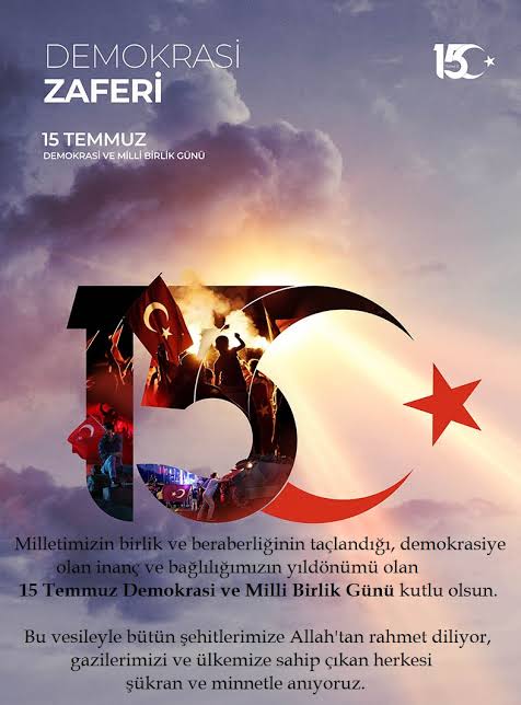 Zaferin Adı Türkiye 🇹🇷
İnancın Adı Türkiye 🇹🇷

15 Temmuz Demokrasi ve Milli Birlik Günü

Tüm Şehitlerimizin Mekanı Cennet Olsun.

#MilletinZaferi 
#15TemmuzDestanı #15TemmuzDestanı