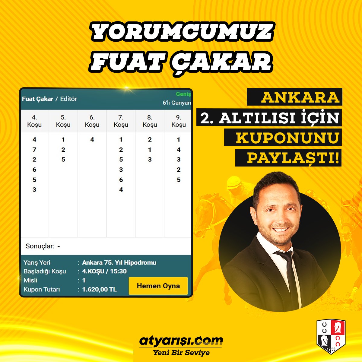 atyarisi (@atyarisicom) on Twitter photo Yorumcumuz Fuat Çakar (<a href="/FuatCakar796/">Fuat çakar</a>) Ankara 2. Altılısı için kuponunu paylaştı!
Fuat Çakar'ın ve diğer yorumcularımızın hazır kuponuna atyarışı.com'da hemen oyna --> atyrs.co/3vS7MFe Yorumcumuz Fuat Çakar (<a href="/FuatCakar796/">Fuat çakar</a>) Ankara 2. Altılısı için kuponunu paylaştı!
Fuat Çakar'ın ve diğer yorumcularımızın hazır kuponuna atyarışı.com'da hemen oyna --> atyrs.co/3vS7MFe
