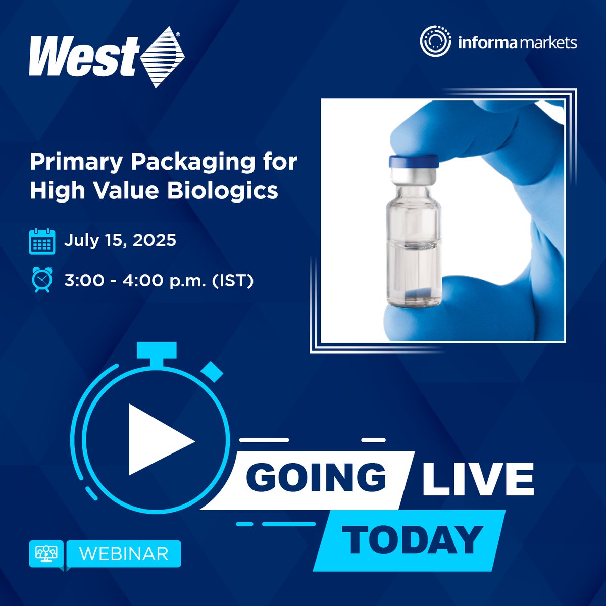 CPhI_Conference's tweet image. Join us LIVE at 3 PM (IST) for insights on “Primary Packaging for High Value Biologics” with experts from Corning &amp;amp; West Pharma. Learn trends, innovations &amp;amp; de-risking strategies. Register now 👉 lnkd.in/gKBRQCru #WestIndia #PharmaPackaging #Webinar