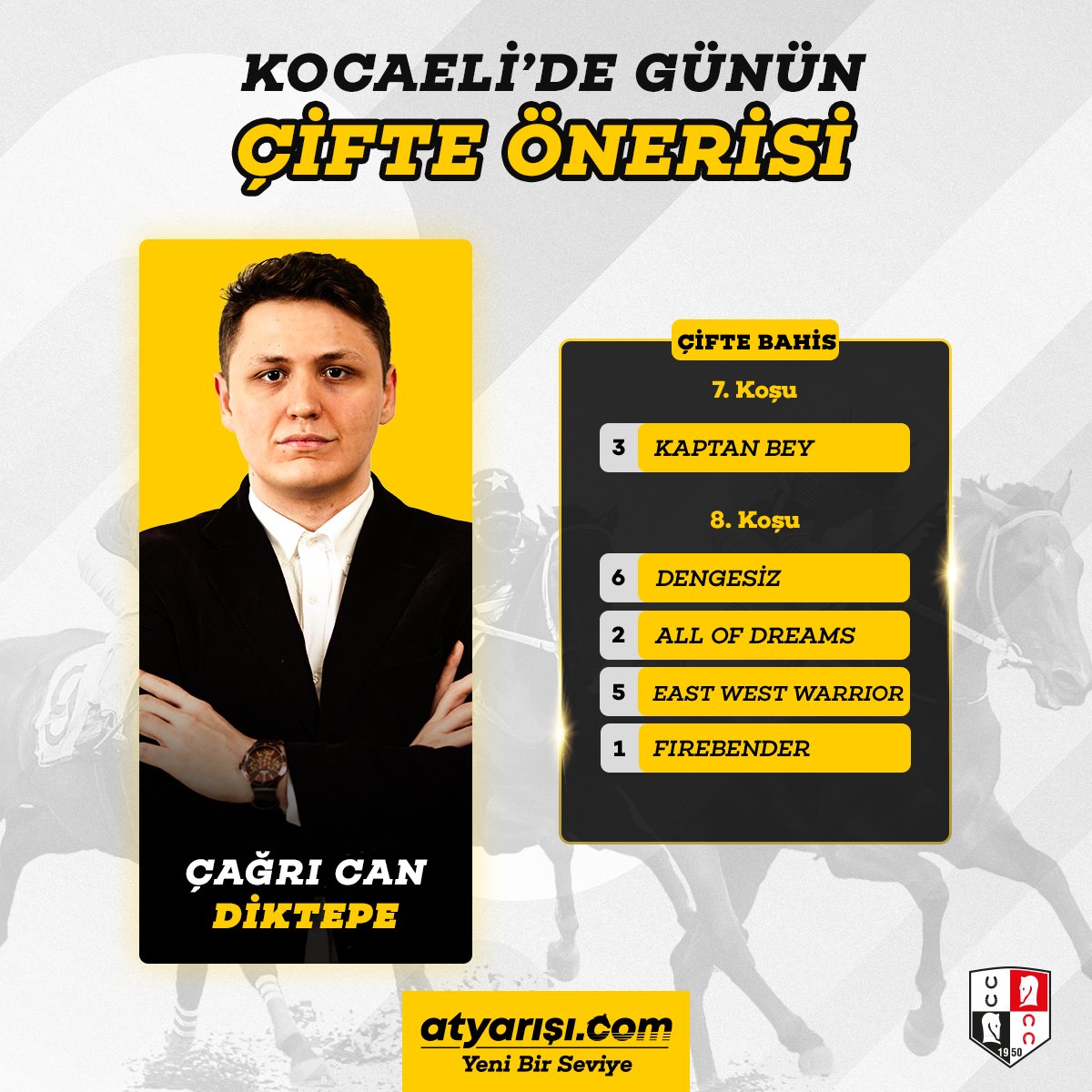 atyarisi (@atyarisicom) on Twitter photo Kocaeli'de günün ÇİFTE ÖNERİSİ!
Yazarımız Çağrı Can Diktepe (<a href="/cagri_diktepe/">Çağrı Can Diktepe</a>), Kocaeli programı için çifte önerisini paylaştı.
Hemen Oyna --> atyrs.co/3vS7MFe Kocaeli'de günün ÇİFTE ÖNERİSİ!
Yazarımız Çağrı Can Diktepe (<a href="/cagri_diktepe/">Çağrı Can Diktepe</a>), Kocaeli programı için çifte önerisini paylaştı.
Hemen Oyna --> atyrs.co/3vS7MFe
