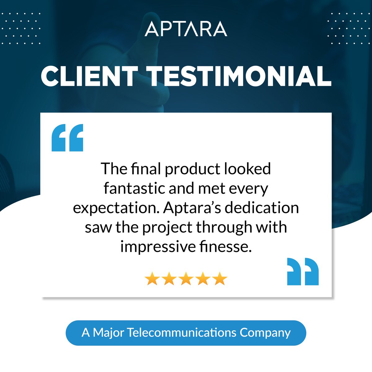 <a href="/Aptara/">Aptara</a> turned expectations into excellence, again.
This 5-star feedback from a leading telecom client says it all:
“Fantastic product. Seamless delivery. Impressive finesse.”
 #TuesdayTestimonial #ClientSuccess #Aptara #B2BExcellence