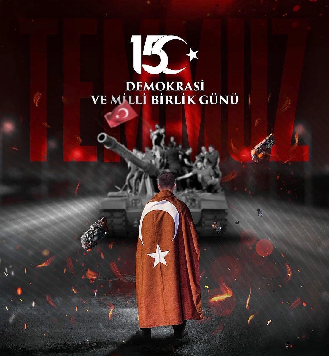 Gecenin en karanlık anında, bir millet ayağa kalktı.
Tanklara karşı beden, ihanete karşı yürek koydu.

15 Temmuz sadece bir tarih değil,Vatan sevgisinin, birlik ve beraberligin haykırıldığı gündür.

Şehitlerimizi rahmetle, gazilerimizi minnetle anıyorum.
Unutmadık, unutmayacağız.