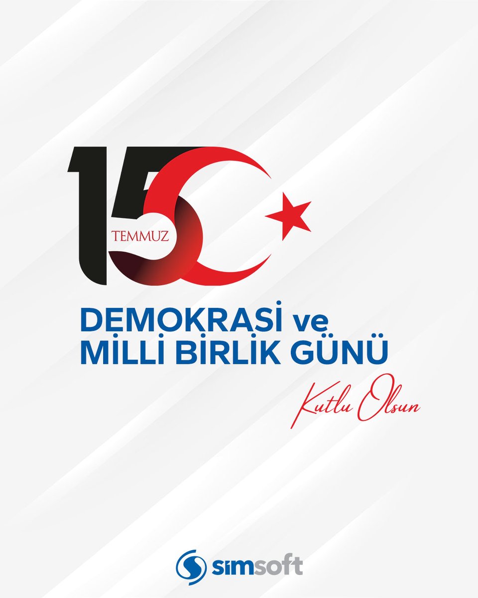 15 Temmuz Demokrasi ve Milli Birlik Günü'nü kutluyor, demokrasimiz uğruna canlarını feda eden şehitlerimizi rahmetle ve gazilerimizi saygıyla anıyoruz.

#Simsoft #15Temmuz #DemokrasiveMilliBirlikGünü