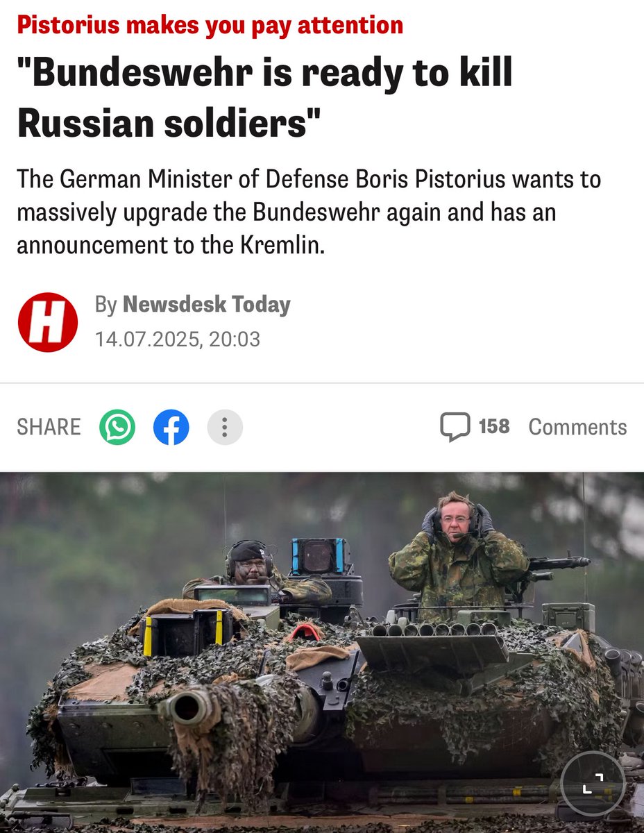 🇩🇪🇷🇺 "Bundeswehr is ready to kill Russian soldiers"
— German Defemse minister Pistorius

Germany each time when the old generation that tried to kill Russians is gone, the new generation tries it again.

History …