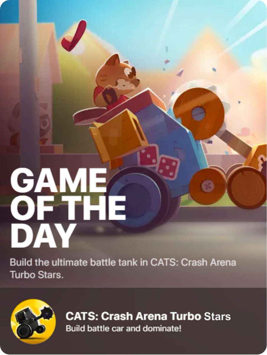 Some moments stay with you forever…
Today is one of them. 🏆

We’re beyond proud to share that
CATS: Crash Arena Turbo Stars
has been chosen as Game of the Day on the App Store in Japan 🇯🇵

We did it, together. 🐾
#OnTheAppStore <a href="/AppStore/">App Store</a> <a href="/AppStoreGames/">App Store Games</a>