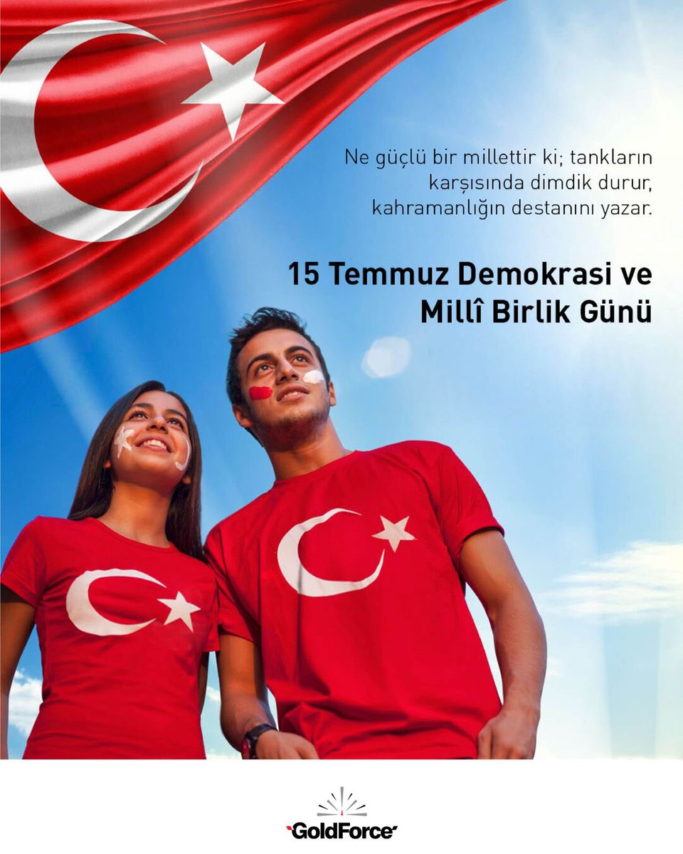 Ne güçlü bir millettir ki; tankların karşısında dimdik durur, kahramanlığın destanını yazar.

15 Temmuz Demokrasi ve Milli Birlik Günü kutlu olsun.

#GoldForce #15Temmuz #DemokrasiVeMilliBirlikGünü #15TemmuzDemokrasiVeMilliBirlikGünü
