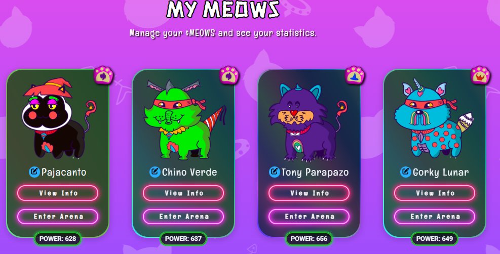 Dev Mexos (@devmexos) on Twitter photo There's a new update for Meow Arena!
You can now customize your MEOWS' names and descriptions.
I'm currently working on an update for a new type of balanced arena to include in the game, and more goodies are coming soon.
<a href="/Meowarena_Game/">Meow Arena Daily Report</a> <a href="/ShitCats_/">$SHATS ON GENESYS🔑🧲</a> There's a new update for Meow Arena!
You can now customize your MEOWS' names and descriptions.
I'm currently working on an update for a new type of balanced arena to include in the game, and more goodies are coming soon.
<a href="/Meowarena_Game/">Meow Arena Daily Report</a> <a href="/ShitCats_/">$SHATS ON GENESYS🔑🧲</a>