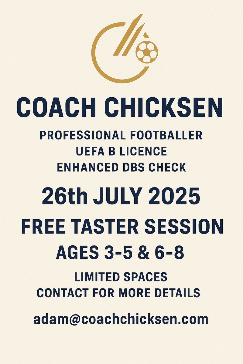 AdamChicksen23's tweet photo. ๐จ FREE KIDS FOOTBALL TASTER SESSION! โฝ๏ธ
Kicking off Saturday 26th July in Milton Keynes!
๐ Wavendon Community Centre
๐ถ Ages 3โ5 (9:10AM)
๐ง Ages 6โ8 (10:05AM)
Limited spaces โ DM to secure your childโs spot today!
#MiltonKeynesKids #FreeTaster #CoachChicksen #KidsFootball https://t.co/IHgkQZZEd8