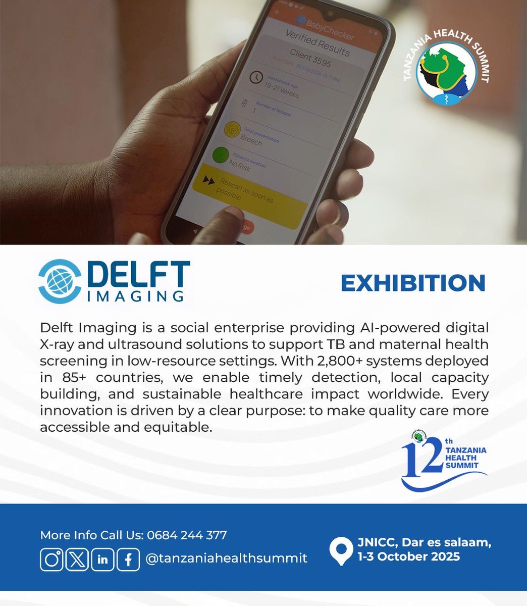 Yuda Sule🇹🇿 (@yudasulepascha1) on Twitter photo Join #THS2025 <a href="/TzHealthSummit/">Tanzania Health Summit</a> to discover Delft Imaging <a href="/DelftImaging/">Delft Imaging</a> to discover how AI-driven X-ray and ultrasound solutions boost TB and maternal health screening in low resource areas moreover they advance early detection and equitable healthcare worldwide.
#Healthcare Join #THS2025 <a href="/TzHealthSummit/">Tanzania Health Summit</a> to discover Delft Imaging <a href="/DelftImaging/">Delft Imaging</a> to discover how AI-driven X-ray and ultrasound solutions boost TB and maternal health screening in low resource areas moreover they advance early detection and equitable healthcare worldwide.
#Healthcare