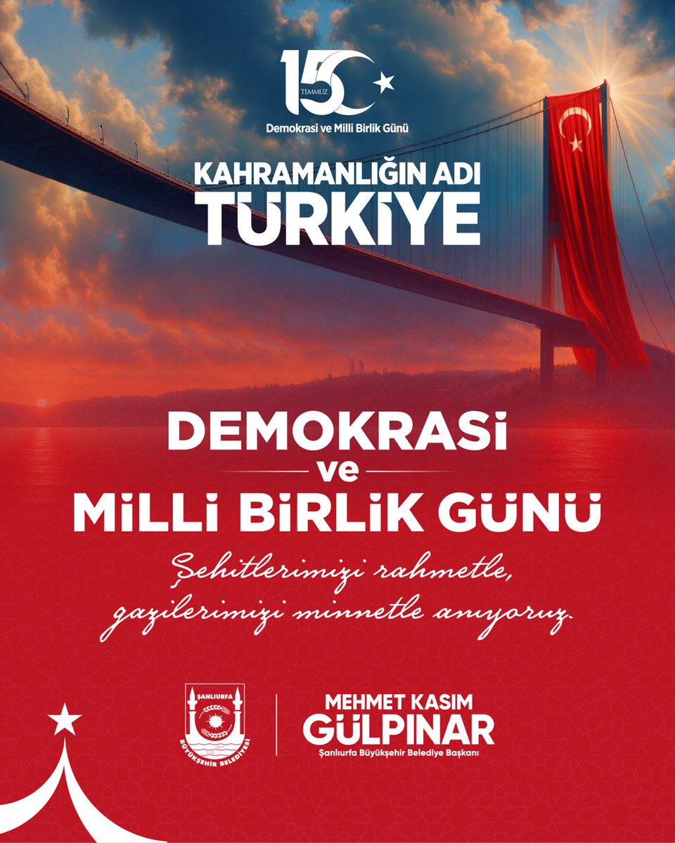 15 Temmuz: Cesaretin, Direnişin ve Birliğin Adı🇹🇷 

15 Temmuz, milli iradenin vesayete karşı kararlılıkla dur dediği, vatanın evlatlarının şehadet uğruna can verdiği bir destandır.

Aziz milletimiz; o karanlık gecede Çanakkale ruhunun hâlâ dimdik ayakta olduğunu tüm dünyaya