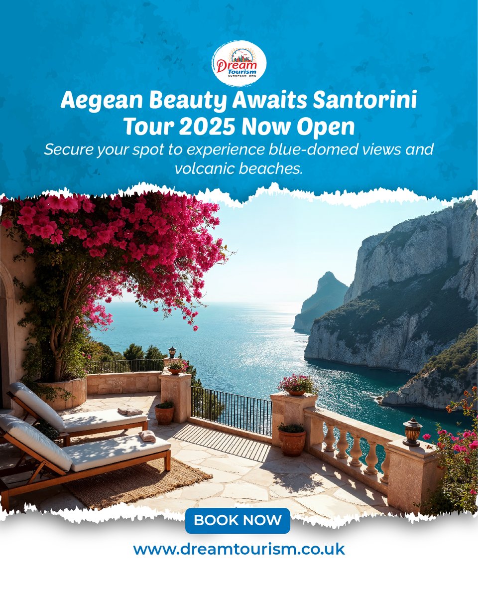 dreamtourismuk's tweet image. Santorini 2025 is now open for booking.
Walk through Oia, explore volcanic beaches, and take in every view the Aegean has to offer.
Secure your place today at dreamtourism.co.uk

#Santorini2025 #TravelGreece #GreekIslands #DreamTourismUK #AegeanViews #BookNow
