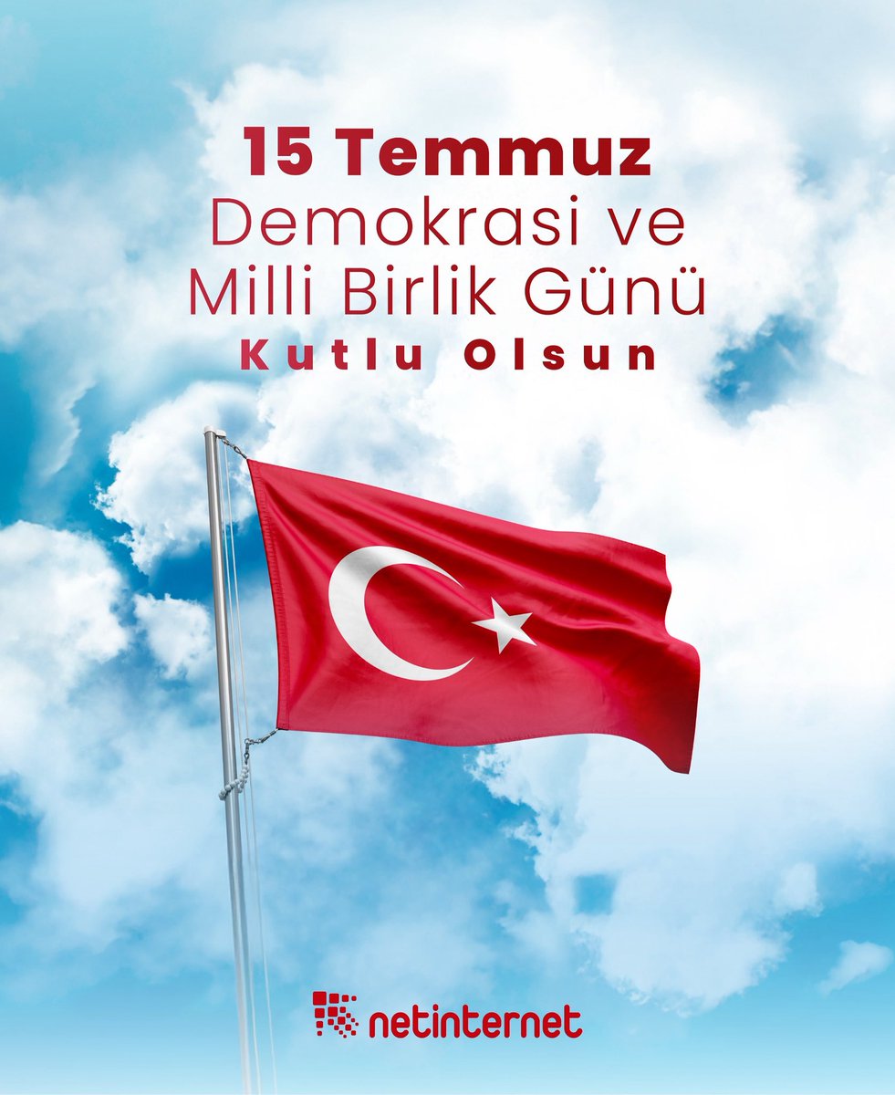 Netinternet's tweet image. 15 Temmuz Demokrasi ve Milli Birlik Günü Kutlu Olsun. 🇹🇷

Şehitlerimizi rahmetle, gazilerimizi minnetle anıyoruz. Demokrasi ve birliğimiz daim olsun.

#15Temmuz #DemokrasiVeMilliBirlikGünü #Netinternet