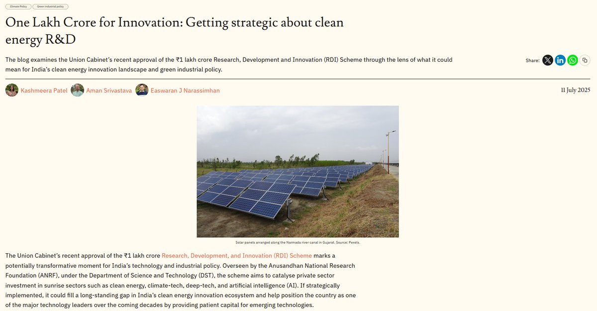 SFC_India's tweet image. The Union Cabinet’s recent approval of the ₹1 lakh crore Research, Development, and Innovation (RDI) Scheme marks a potentially transformative moment for India’s technology and industrial policy. But to enhance the effectiveness of the scheme, Kashmeera Patel, @AmanJSrivastava…