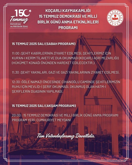 15 Temmuz Demokrasi ve Milli Birlik Günü Kutlamaları