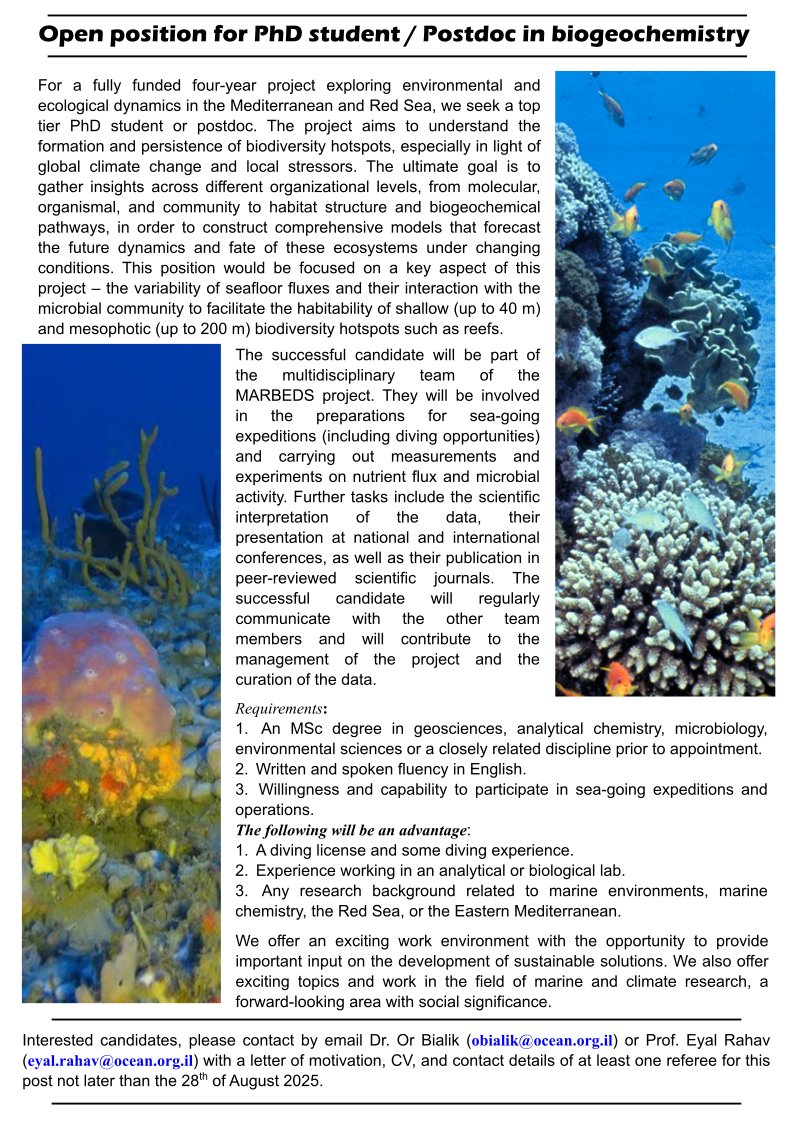 I got an #OpenPosition (fully funded) for a PhD student/postdoc in #marine #biogeochemistry. As part of the MARBEDS project, we are looking for someone to study #seafloor fluxes and their interactions with #microbial communities in #biodiversity hotspots.
Contact me for details.