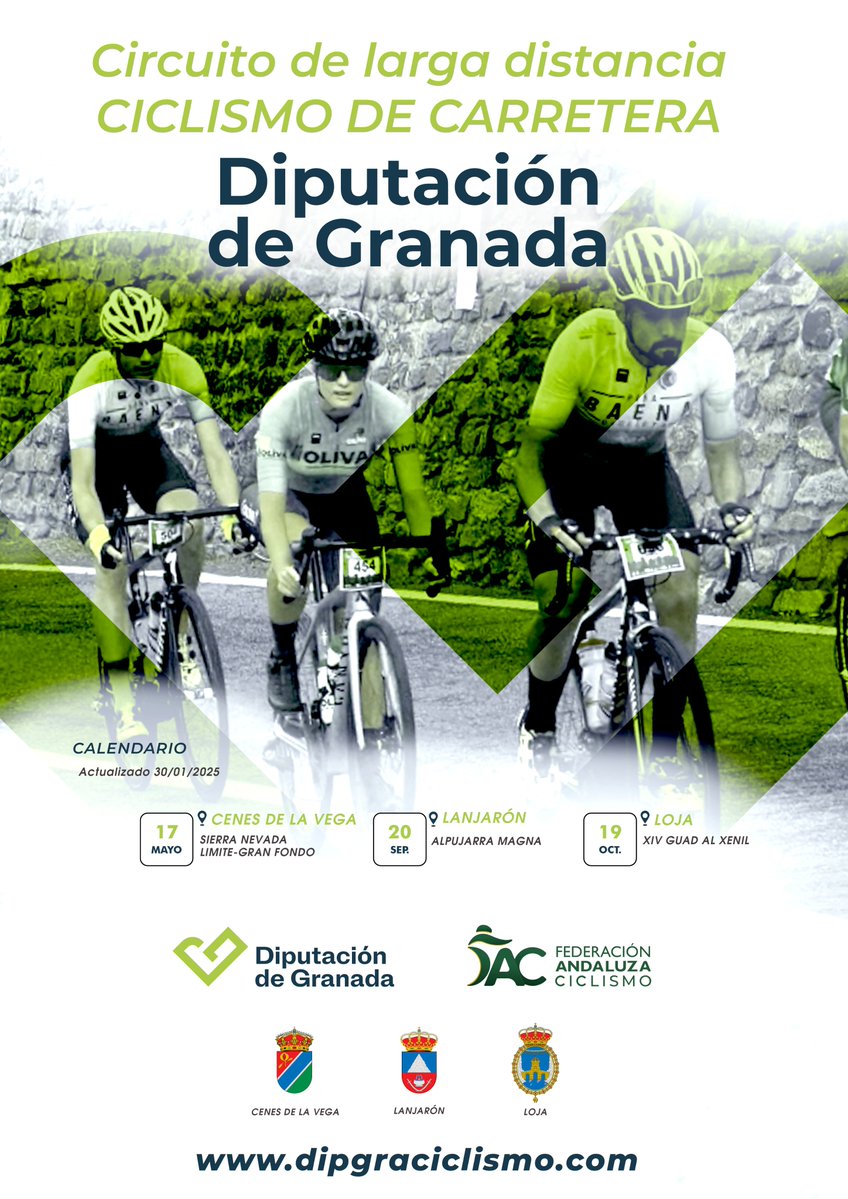⚠️✍️Hoy a las 11:00 hora abrimos inscripciones para la XIV GRAN FONDO GUAD AL XENIL UCI CYCLING FOR ALL.

📅19 Octubre
📍#Loja
🏆#CircuitoCicloturismoGranada
INSCRIPCIÓN👇
andaluciaciclismo.com/index.php/smar…