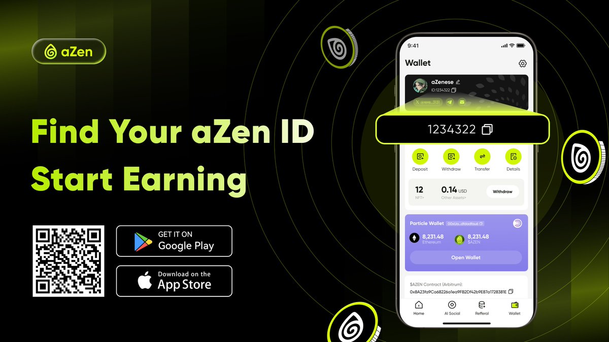 azen_protocol's tweet image. 👀 Where to find your aZen Hub ID?
Here’s how:
1️⃣ Open the aZen App: azenprotocol.io/s/?key=JFIJAJ&…
2️⃣ Go to Wallet Page
3️⃣ Your aZen ID is below your App name!
🎯 Use it to join events & track rewards
#aZen #ZENi #Web3