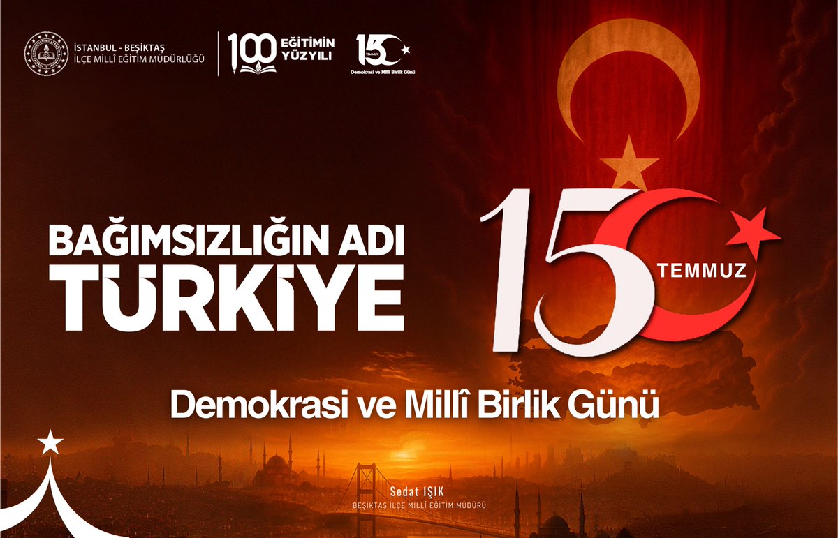 🇹🇷15 Temmuz, bir milletin iradesiyle yazdığı destandır.
O gece, ay yıldızlı bayrağımız göklerde dalgalanıyorsa birileri canı pahasına yere düşürmediği içindir. Bizler bu emanete sahip çıkmaya devam edeceğiz.

Aziz şehitlerimizi rahmetle, gazilerimizi minnetle anıyoruz.