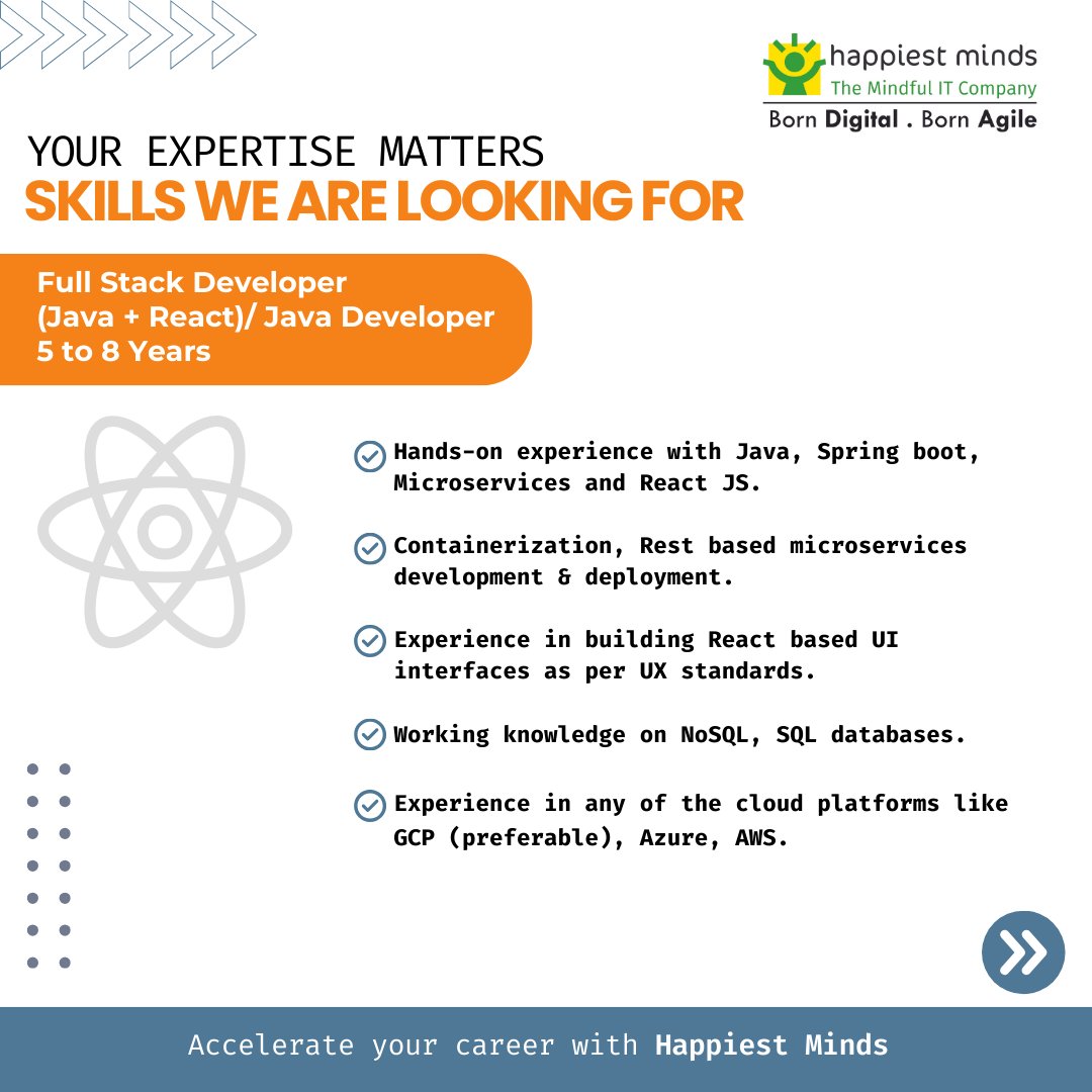 HappiestMinds's tweet image. Start your next tech chapter with #HappiestMindsHyderabad
Join our walk-in on 19 July for Java Developer roles.
Innovate, grow & unlock new opportunities with us.
Send your resume to: careers.java@happiestminds.com
#Hiring #FullStackJavaDeveloper #Java #React #HappiestMinds
