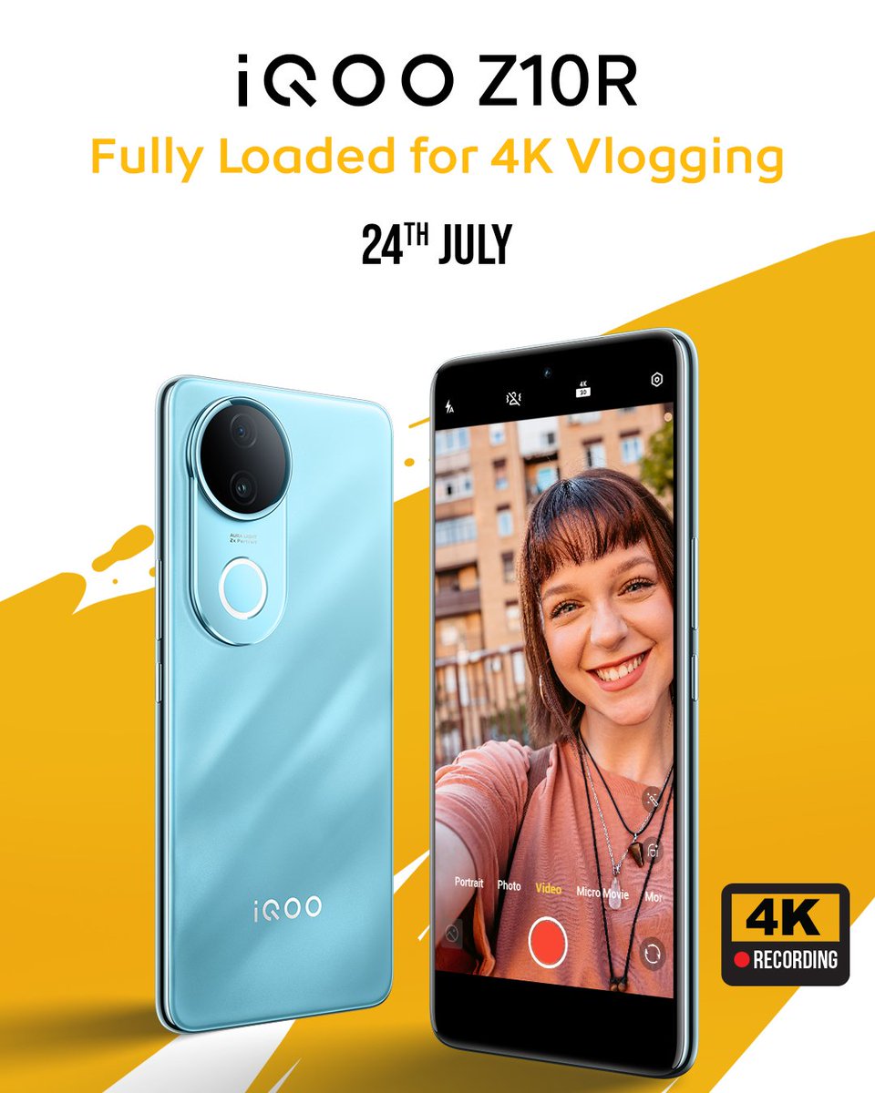 sumitobroy25's tweet image. iQOO Z10R Launching On 24th July 🔥
#FullyLoadedfor4KVlogging #iQOOZ10R