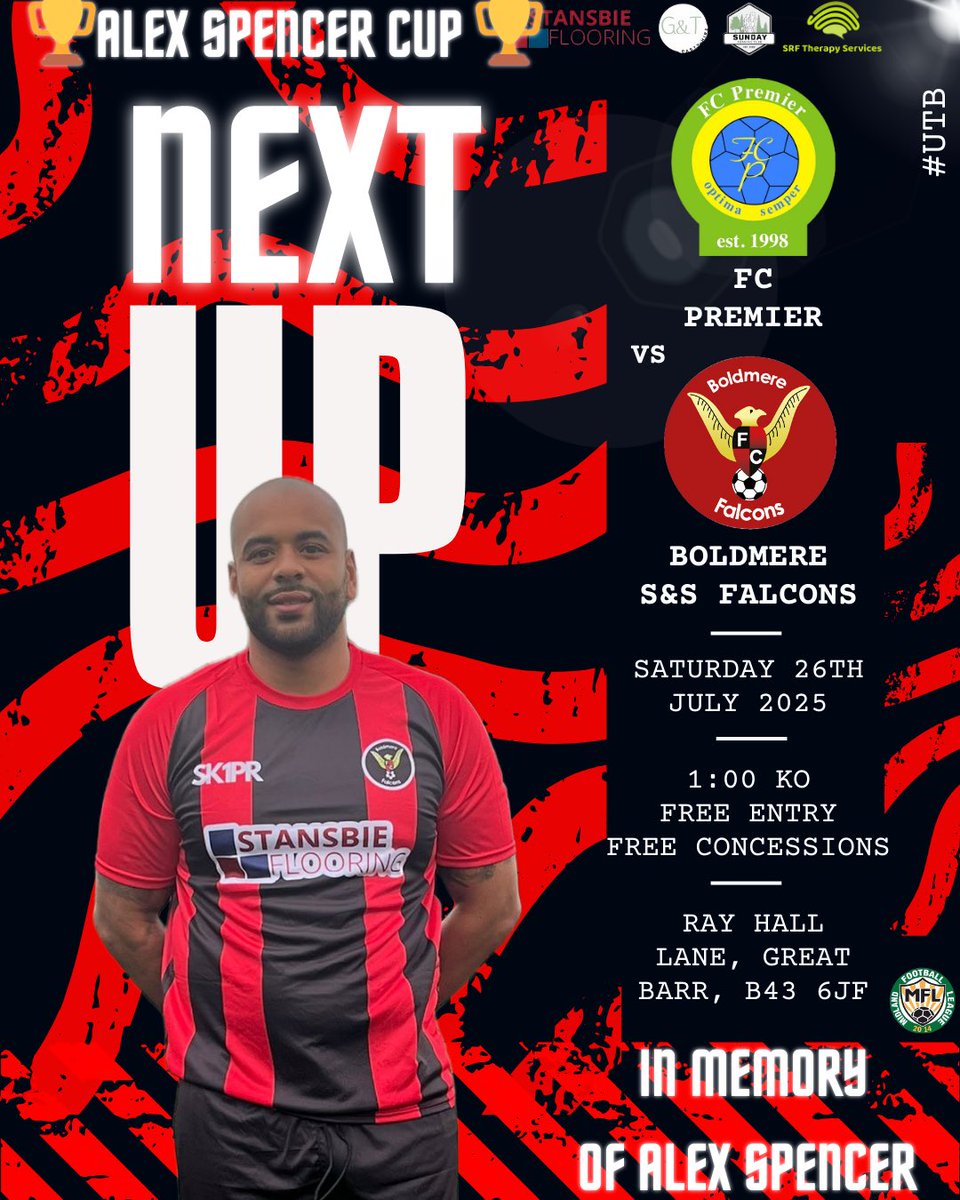 𝐍𝐞𝐱𝐭 𝐔𝐩..

We have the Alex Spencer Cup for our PSF #4 

We travel over to <a href="/BirminghamFA/">Birmingham County FA</a> county ground to face <a href="/fcpremiernew/">FC Premier</a> in the new yearly cup in remembrance for the great Alex Spencer.

Full details ⬇️ 

Donations can also be made at the game. 

#UTB ❤️🖤