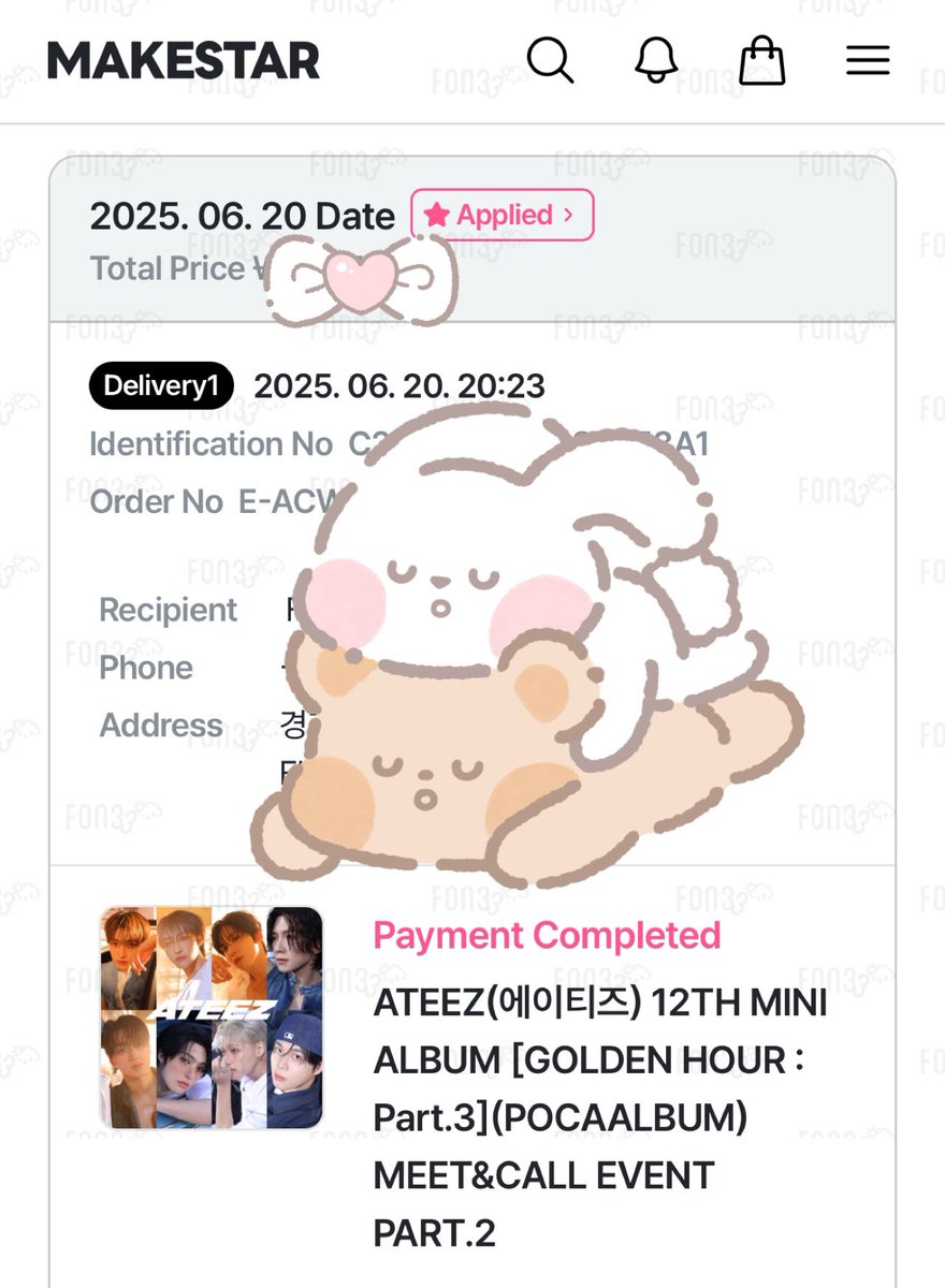 fon33__'s tweet photo. [#ฝสสอัพเดท] POB ATEEZ GOLDEN HOUR : Part.3 Makestar 4.0 (Hoodie ver.) สั่งซื้อไปตั้งแต่วันที่ 20/6 แล้วนะคะ แต่ตอนนี้เว็บยังไม่จัดส่งเลยค่ะ (ตามเรื่องอยู่นะคะ) 🥺 ถ้าของจัดส่งเมื่อไหร่จะเปลี่ยนเป็นส่งแอร์กลับให้เร็วที่สุดค่ะ ขอโทษในความล่าช้าด้วยนะคะ https://t.co/mUbBdd6Utb