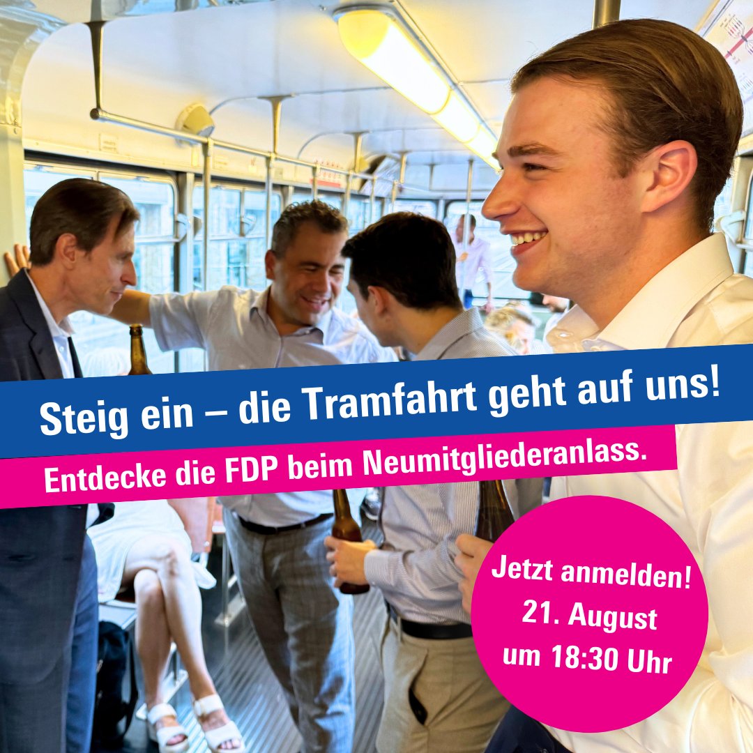 fdp_zh's tweet image. 🍻🤜🤛 Auch dieses Jahr laden wir alle neuen und interessierten Mitglieder herzlich zur legendären Tramfahrt durch Zürich ein!
👉 Melde dich jetzt an über: bit.ly/4lGxaSr
📸 Eindrücke vom letzten Jahr: bit.ly/3U8IcnH