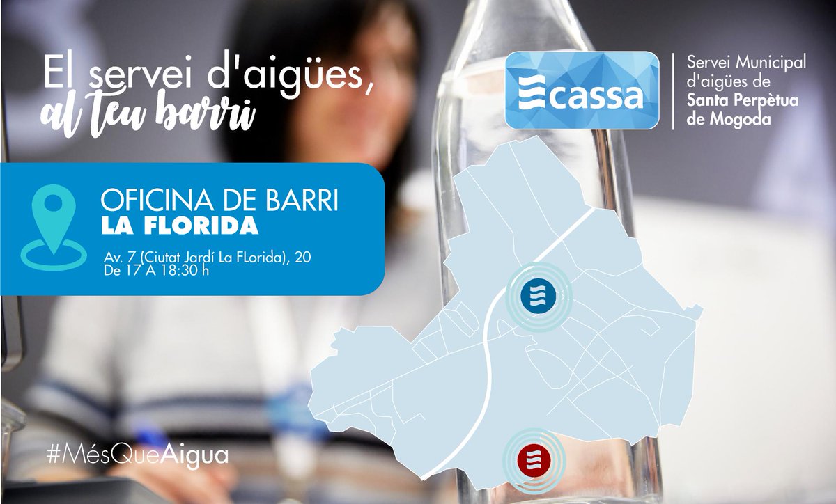 #CASSA, al teu barri!

Aquesta tarda obrim punt d'atenció presencial al barri de #LaFlorida de Santa Perpètua de Mogoda 

📍 AVV La Florida (Av. 7, 20)
🕟 De 17 a 18.30 h

T'hi esperem!

#OficinaDeBarri
#SPM #SantaPerpètua