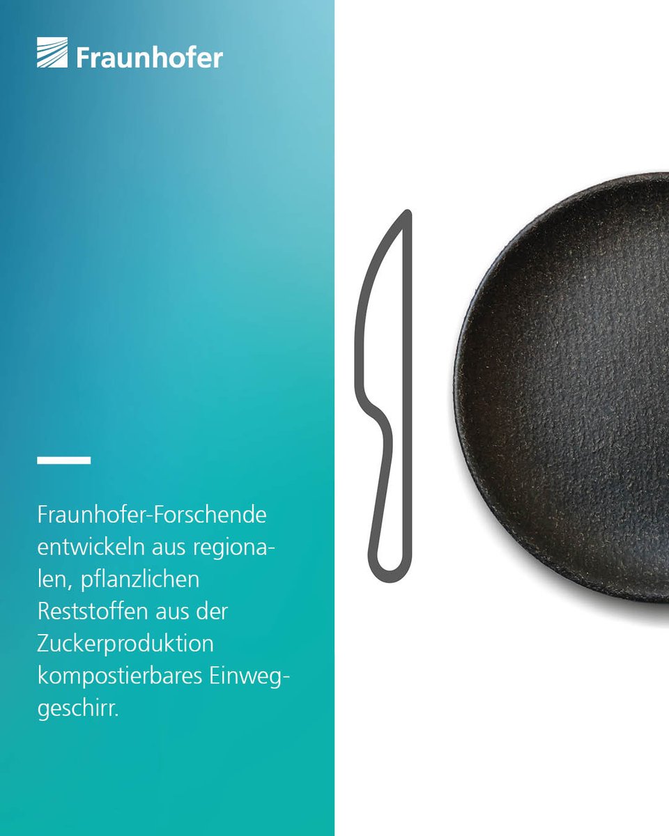 Fraunhofer's tweet image. #Nachhaltig & sicher🌍Kompostierbares Einweggeschirr aus Zucker-Reststoffen entwickelt das Fraunhofer WKI gemeinsam mit @RWTH im EU-Projekt EBRA ♻️ Erste Prototypen stehen bereit. Mehr zur Plastikalternative der Zukunft ➡️ s.fhg.de/HBQ8#Nachhalti…🍽️ 🌽 🌱 #Kreislaufwirtschaft